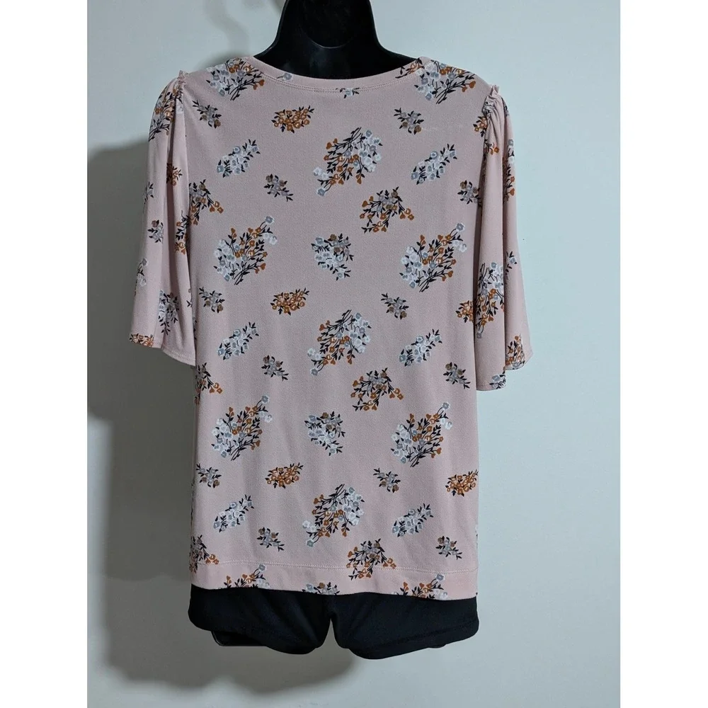 Worthington Floral Blouse Flutter Sleeve Top Lightweight Pink Small - Picture 3 of 6